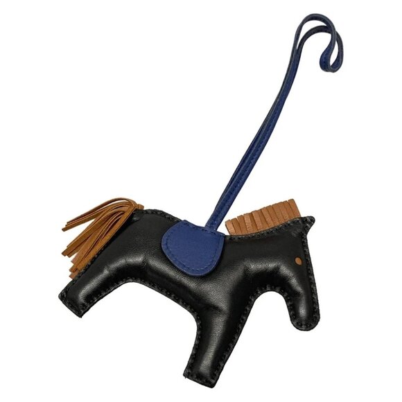 Auth HERMES Rodeo Charm MM H064930CABP Black Gold Blue Zephyr Agneau Milo A - Picture 2 of 6